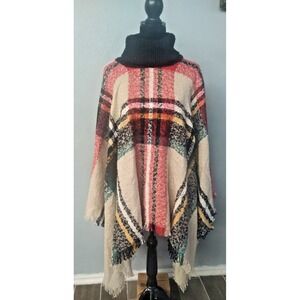 NEW Ana‎ & Rose Red &Black Poncho One Size Turtleneck